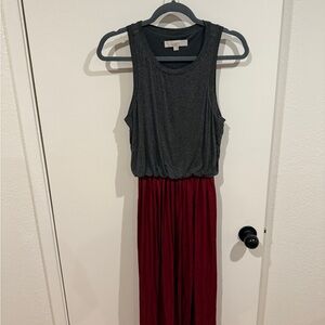 LOFT Sleeveless Dress in Charcoal and Burgundy size S